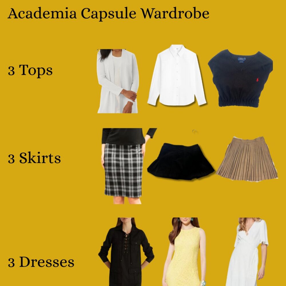 Quiet Luxury Academia Capsule Wardrobe (3 Tops, 3 Skirts, 3 Dresses)